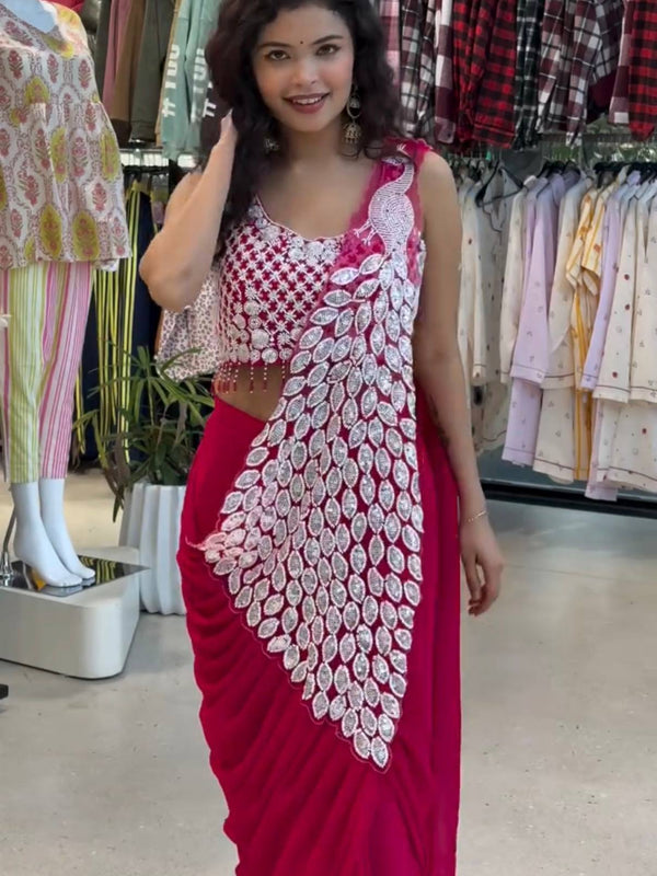 Embroidered Faux Georgette Saree