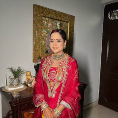 Red & Pink Chinon Dresses ,Pant Set with Dupatta