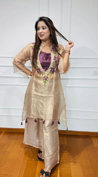 Beautiful Thread & Sequins Organza Kurti Set