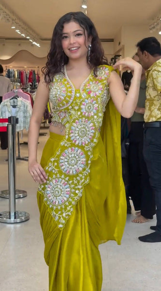 Ready-to-Wear Faux Georgette Drape Saree with Embroidered Blouse