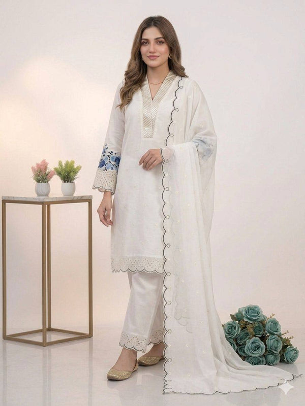 Designer Mal Chanderi Sequence Embroidered Kurta Palazzo Set With Organza Dupatta