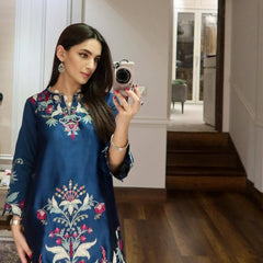 Designer French Crepe Embroidered Cut Work Co-Ord Sets with Stylish Palazzo for Women