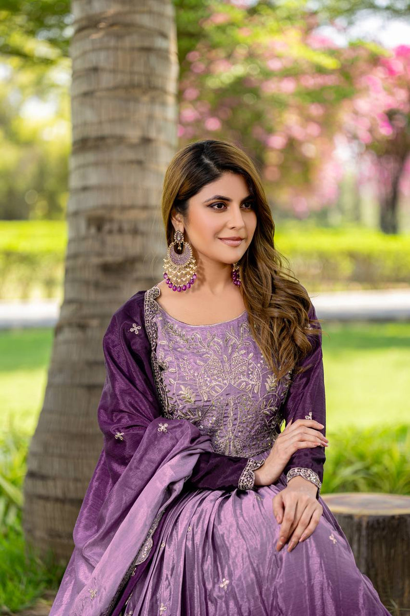 Impressive Purple Sequins Work Chinon Designer Lehenga