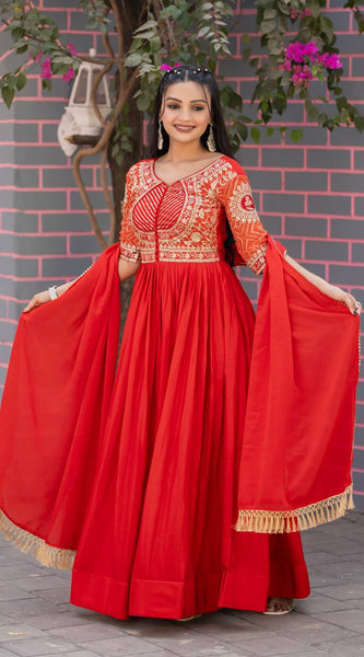 chinon bandhrej Embroidery Work Lehenga