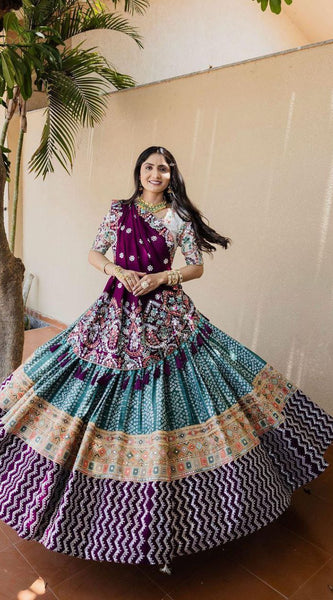 Multicolor Printed Mirror Work Lehenga