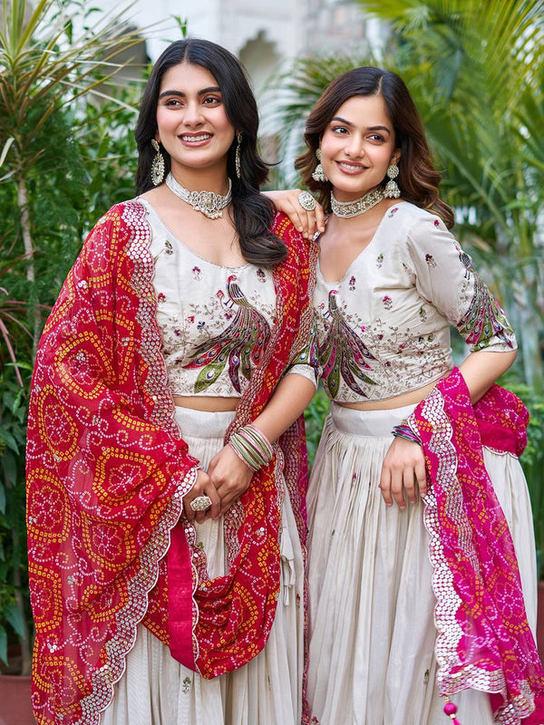 Khadi Cotton Thread Sequins Embroidery Lehenga