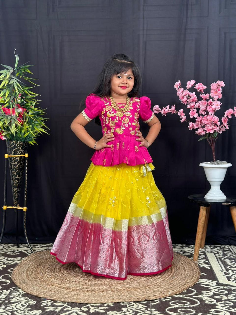 Festive Elegance – Kids Ethnic Lehenga Choli in Pink & Yellow