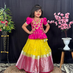 Festive Elegance – Kids Ethnic Lehenga Choli in Pink & Yellow