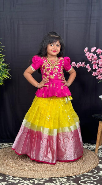Festive Elegance – Kids Ethnic Lehenga Choli in Pink & Yellow
