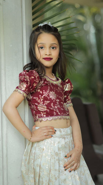 Exclusive Kids Lehenga Choli With Zari Weaving Work (Maroon)