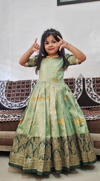 Kids Lehenga Choli for Girls Cotton Silk Dress (Green)