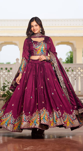 Heavy Embroidered Vichitra Lehenga