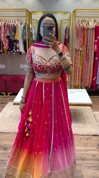 Trending Chinon Embroidered Lehenga