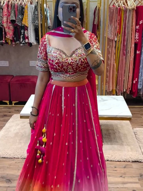 Trending Chinon Embroidered Lehenga