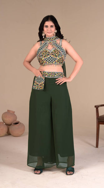 Elegant Green Palazzo Blouse SetIndo Western