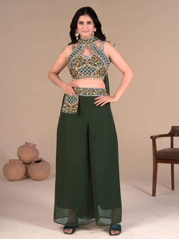 Elegant Green Palazzo Blouse SetIndo Western