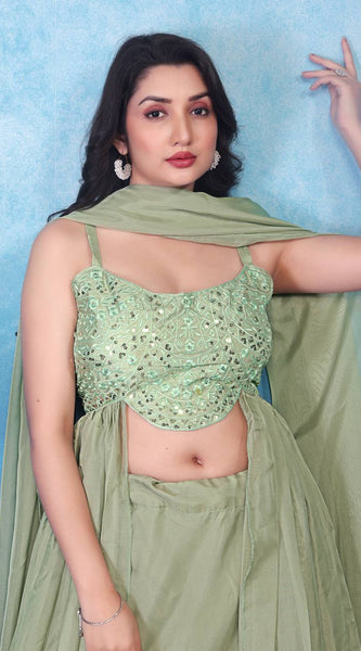 Embroidered Sequins Pista Indo Western