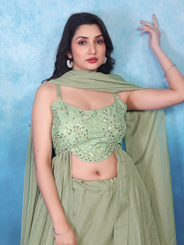 Embroidered Sequins Pista Indo Western