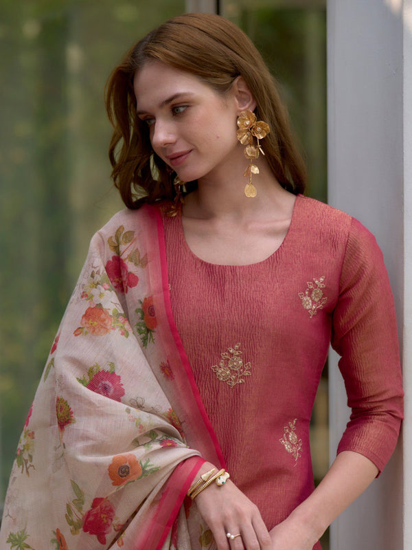 Floral Embroidered Tissue Silk Dresses