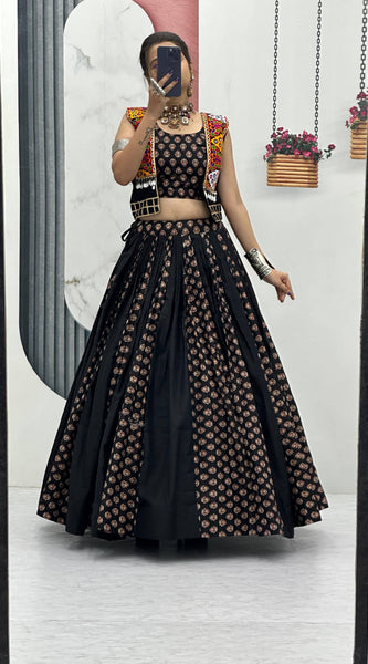 Ajrakh Print Cotton Lehenga With Jacket