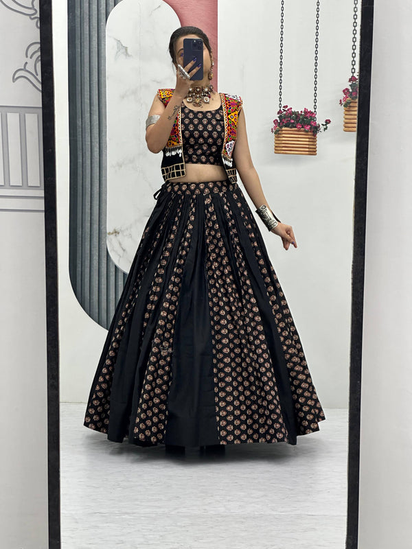 Ajrakh Print Cotton Lehenga With Jacket