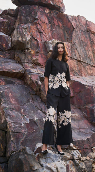Embroidery Black Khadi Co-ord Sets