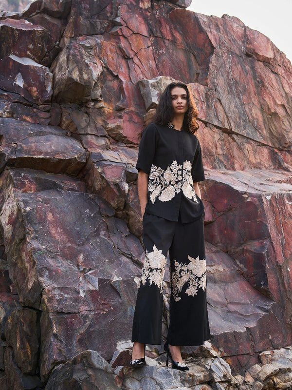 Embroidery Black Khadi Co-ord Sets