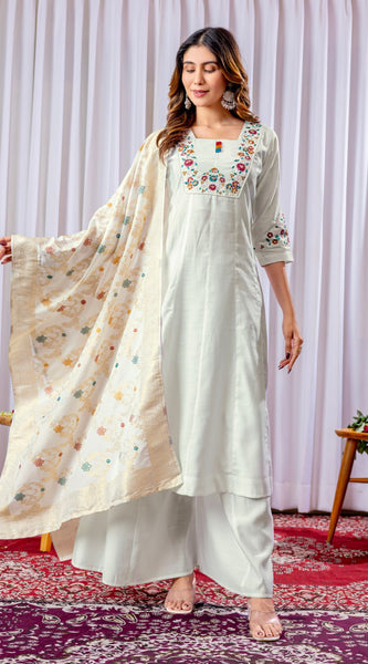 Mango Silk Embroidered Kurti Set Dresses