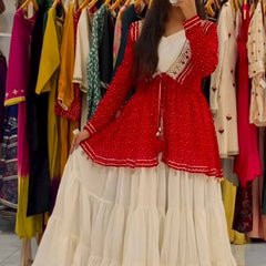 Mirror Work Georgette Indo Western