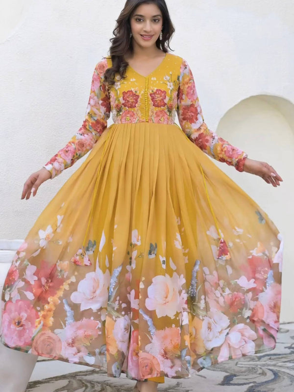 Embroidery Sequence Work With Digital Print With Lace Border Lehenga