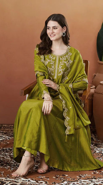 Embroidered Vichitra Silk Dresses