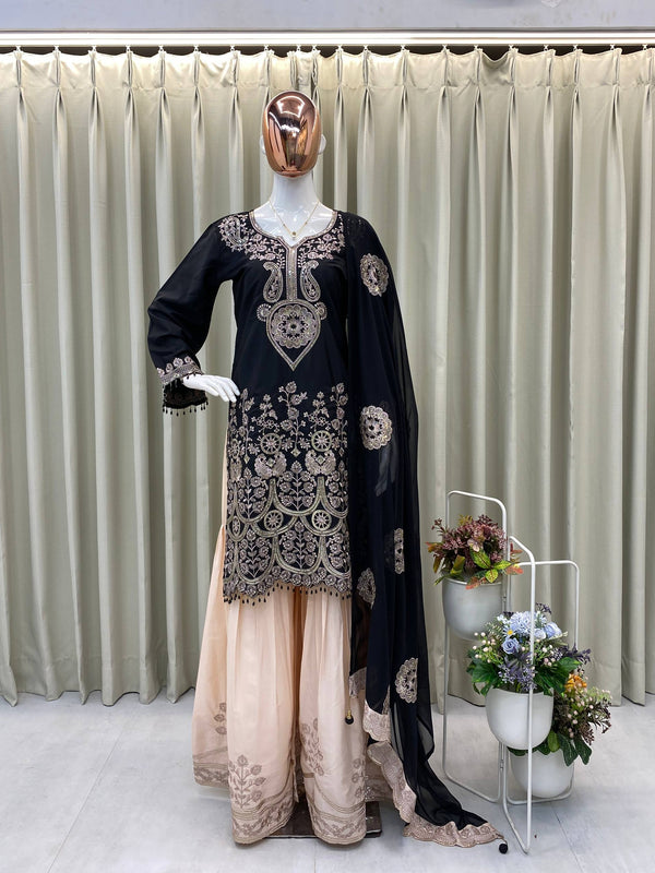 DESIGNER WEAR KURTA–SHARARA SET WITH DUPATTA DRESSES