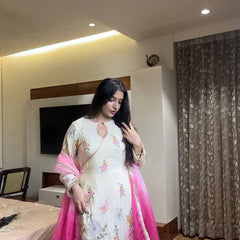 Embroidered Chinon Boat Neck Dresses