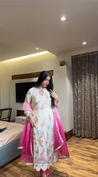 Embroidered Chinon Boat Neck Dresses