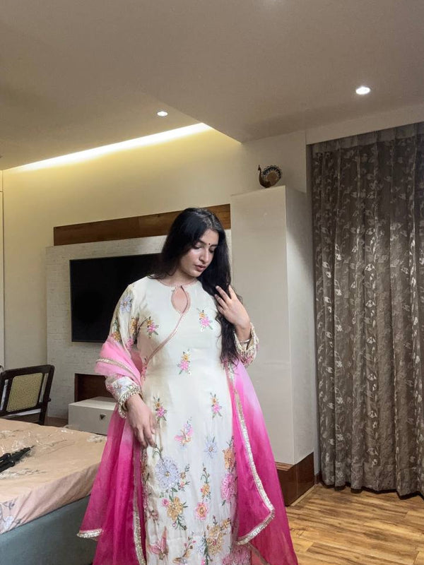 Embroidered Chinon Boat Neck Dresses