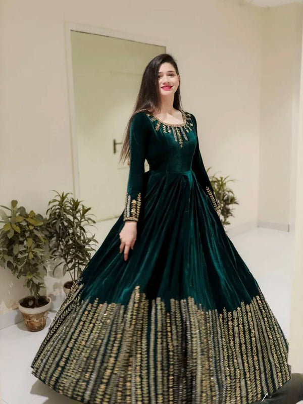 Velvet Sequins Anarkali  Lehenga