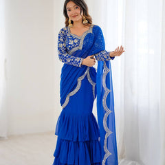 Party Wear Embroidered Ruffle Saree