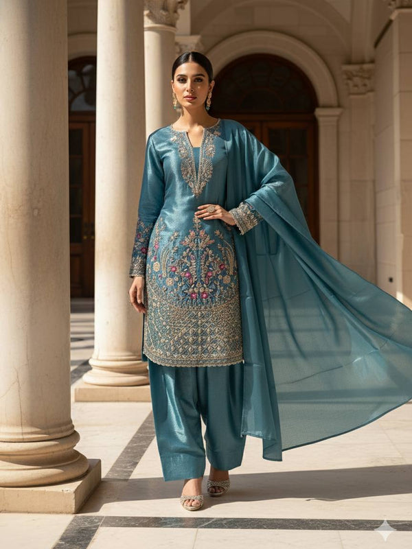 Embroidered Top with Salwar & Dupatta Dresses