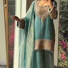 Wedding Wear Crunchy Embroidery Suit Indo Western