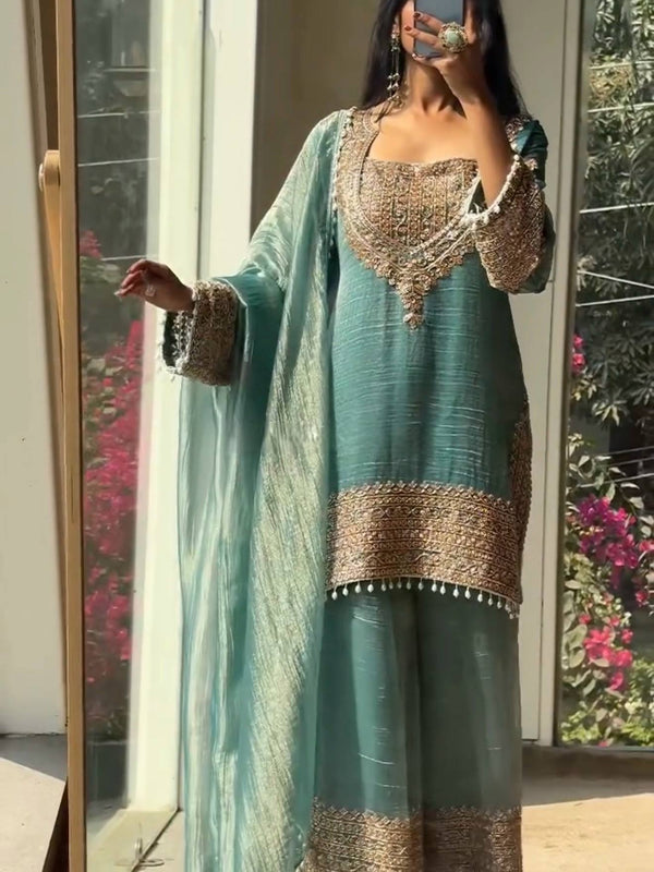 Wedding Wear Crunchy Embroidery Suit Indo Western