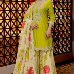 Heavy Embroidery Chinon Palazzo Indo Western