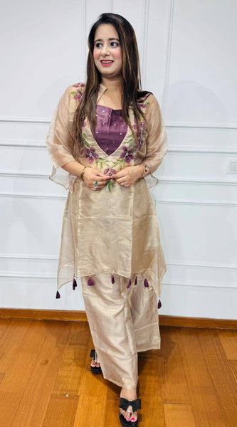 Beautiful Thread & Sequins Organza Kurti Set