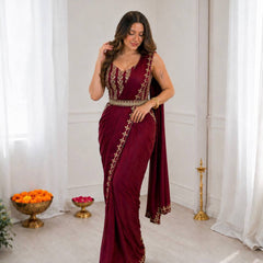 Luxury Ready-to-Wear Heavy Crepe Silk Saree with Embroidery & Golden Foil Work