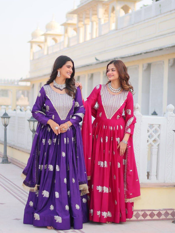 Elephant Motif Flared Lehenga