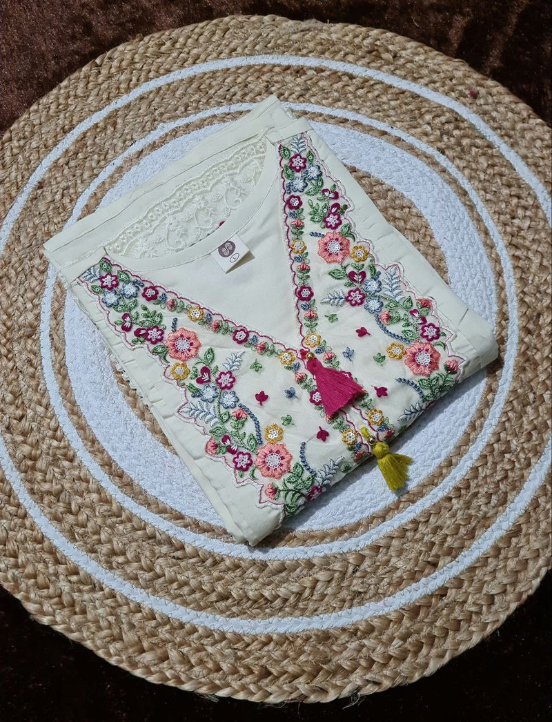 Floral Embroidered Kurta With Trousers & Dupatta