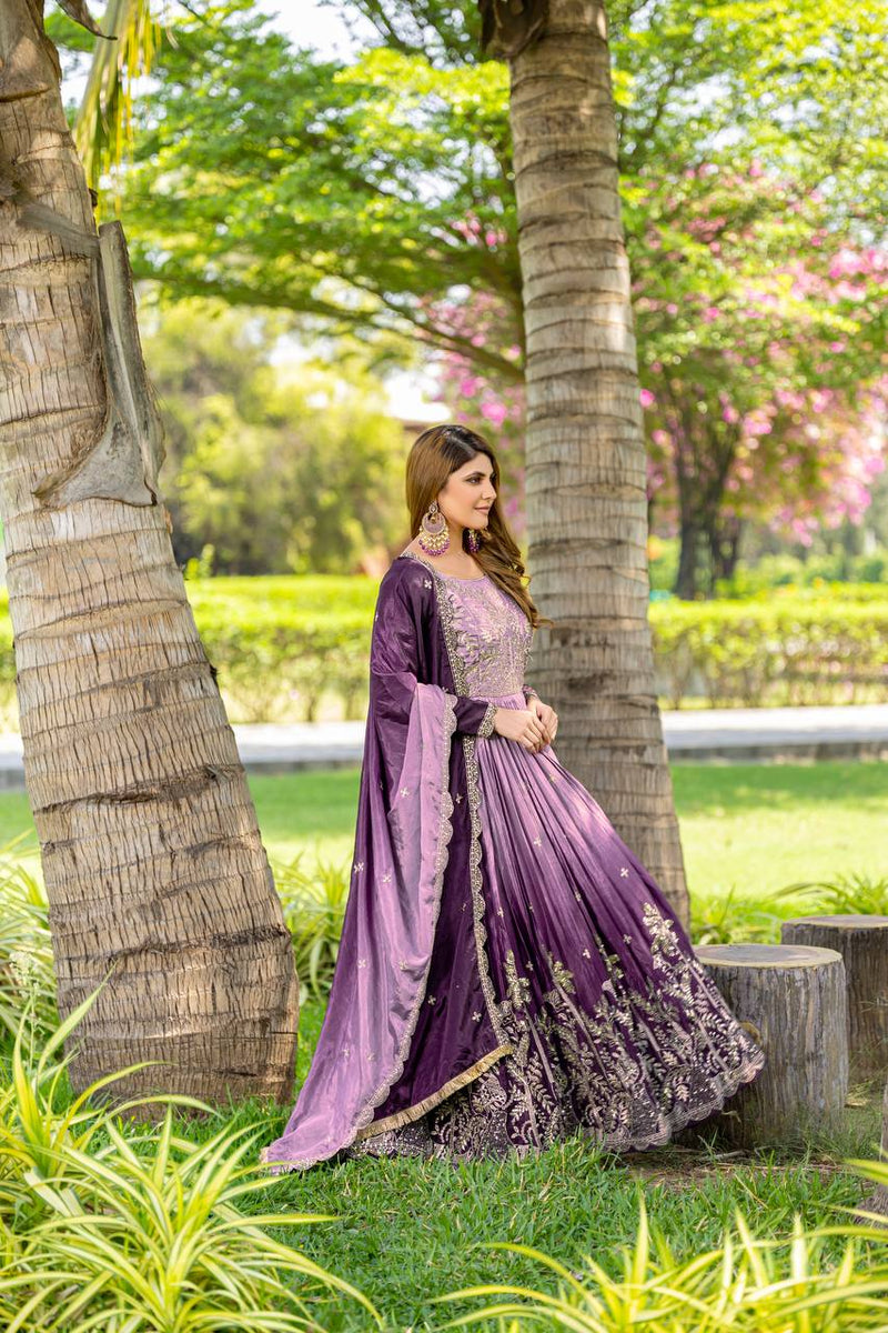 Impressive Purple Sequins Work Chinon Designer Lehenga