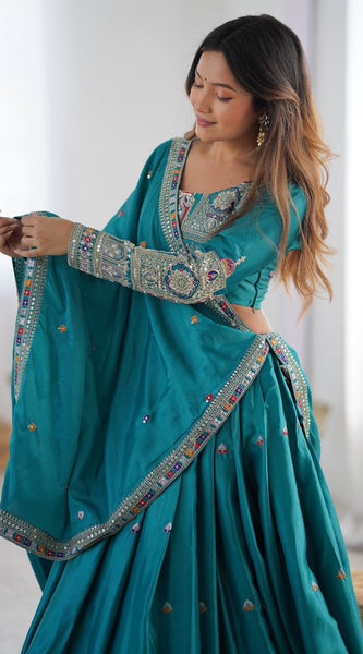 Embroidered Sequinned Semi-Stitched Lehenga