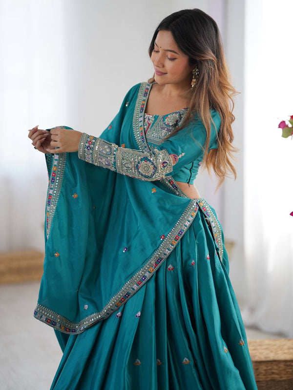 Embroidered Sequinned Semi-Stitched Lehenga