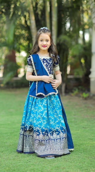 Kids Lehenga Choli in Pure Silk With Zari Weaving Work (Blue)