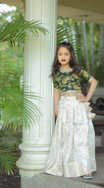 Exclusive Kids Lehenga Choli With Zari Weaving Work(Green)